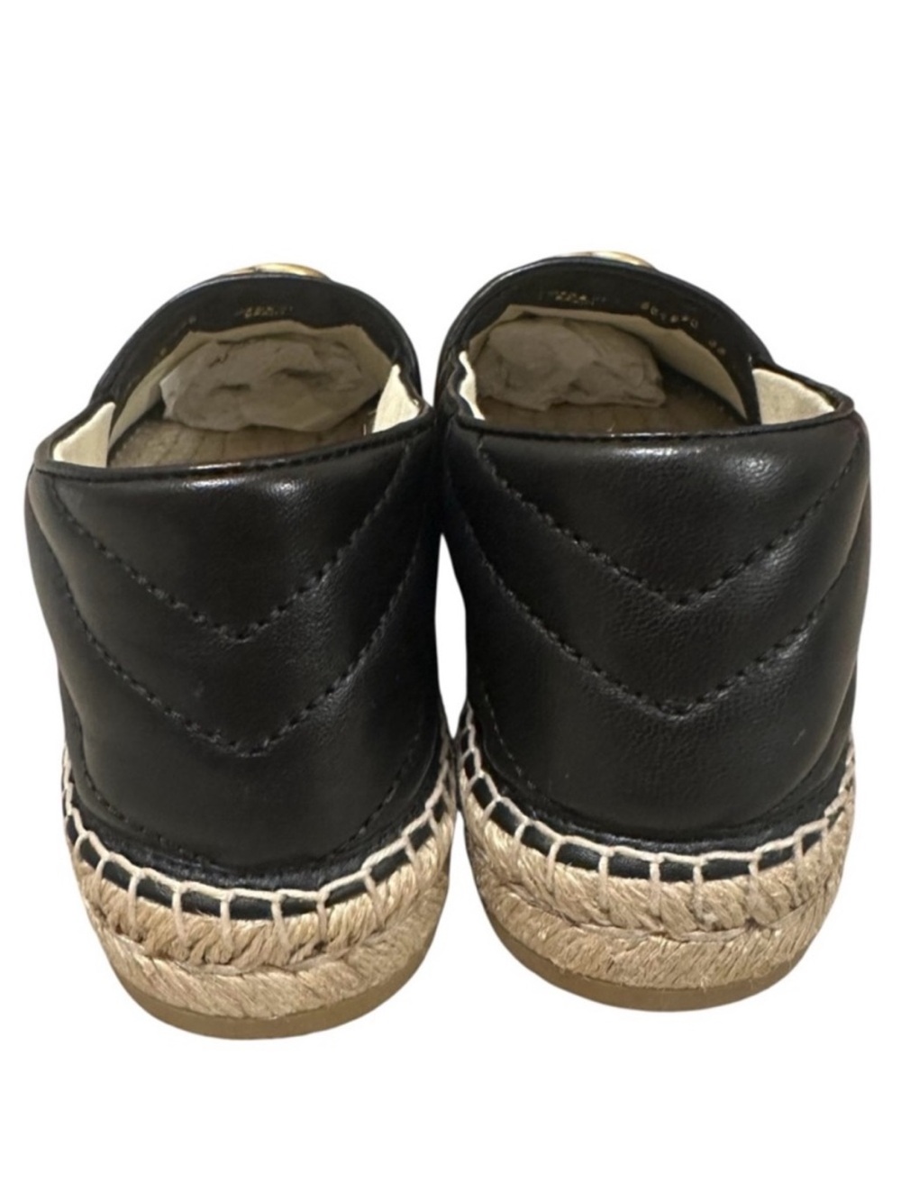 GUCCI Charlotte GG Black Quilted Leather Espadrille Flats - Picture 6 of 13